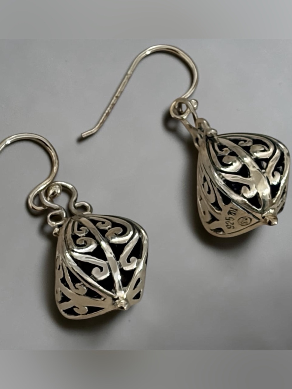 Bali Style Scroll Drop Earrings in Sterling Silver